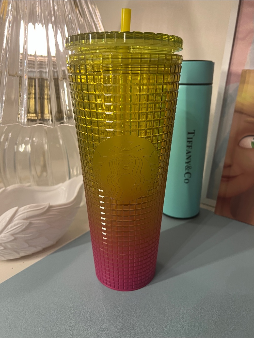 Starbucks Yellow-to-Pink Studded Cold Cup with Straw